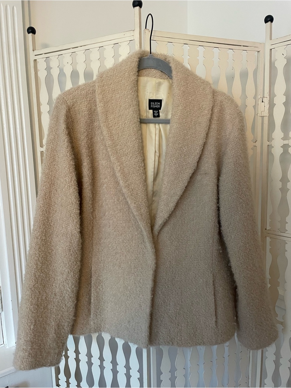 Eileen Fisher cream bouclé wool blend blazer